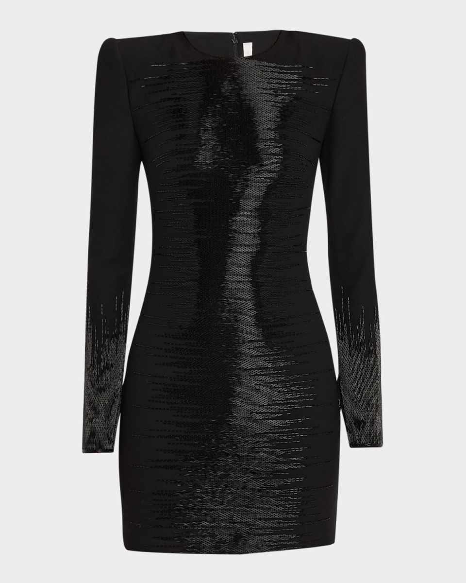 Beaded Strong-Shoulder Mini Dress